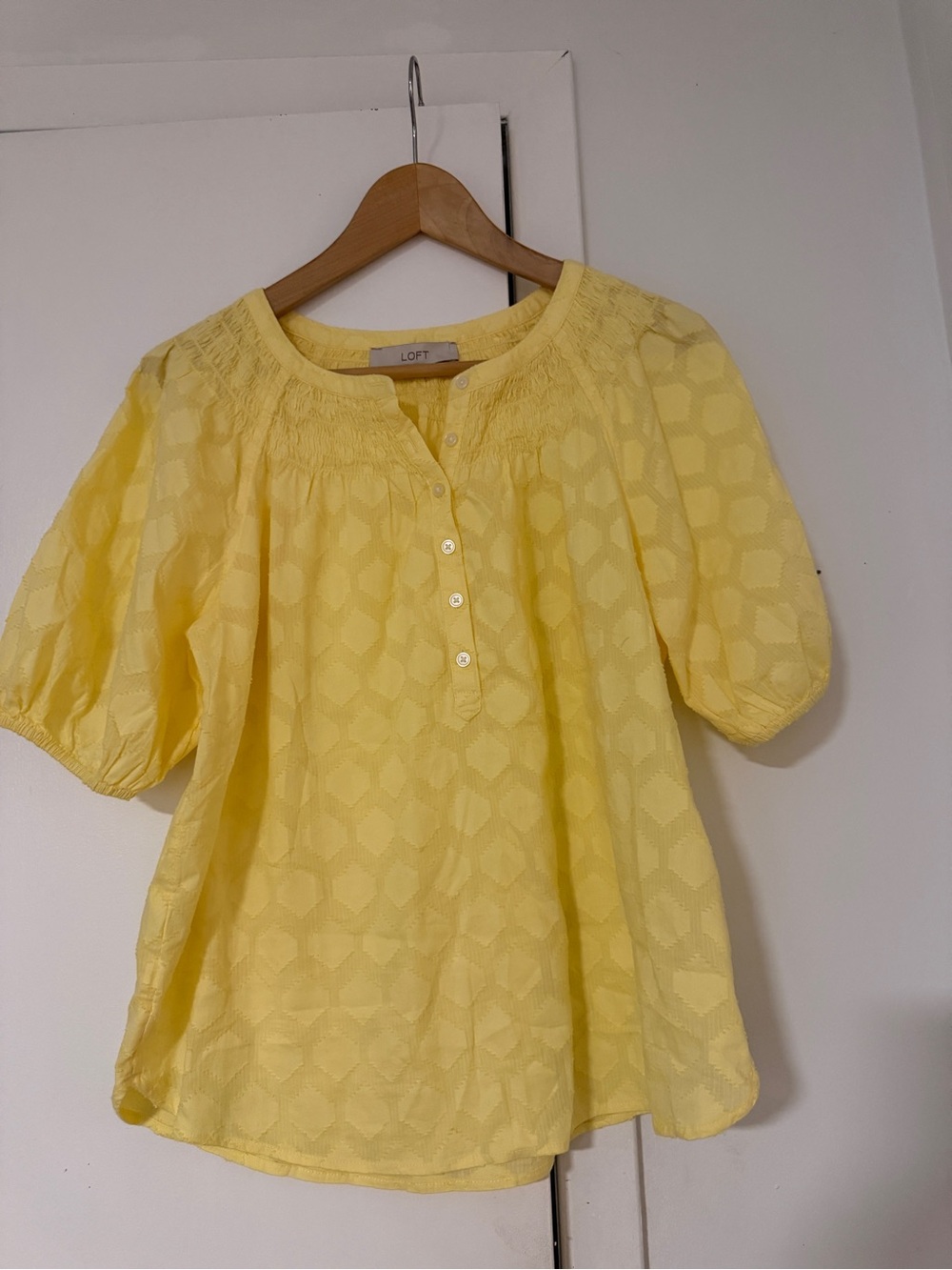 LOFT Cotton Yellow Short-Sleeve Peasant Blouse